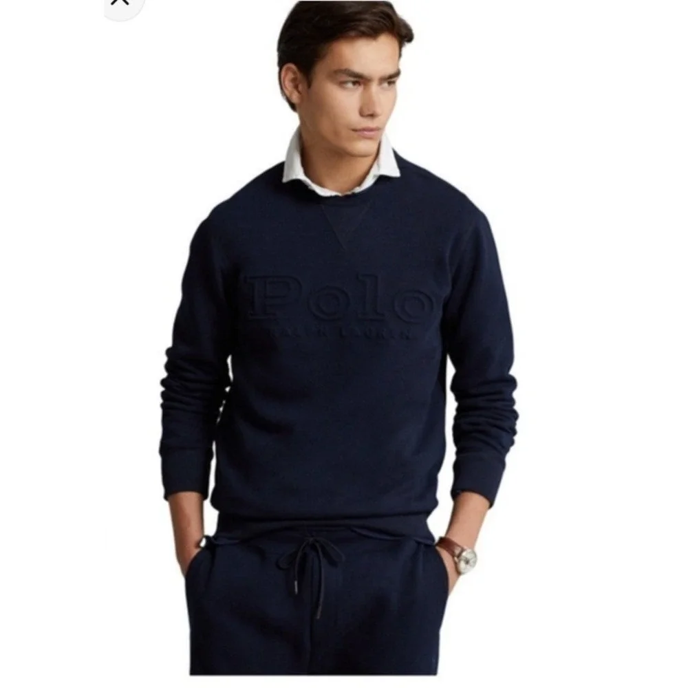 POLO RALPH LAUREN Aviator Navy Double-Knit Embossed Sweatshirt Mens XXL Crewneck